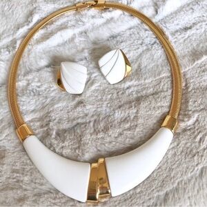 Elegant Gold and White Necklace and Earring Set